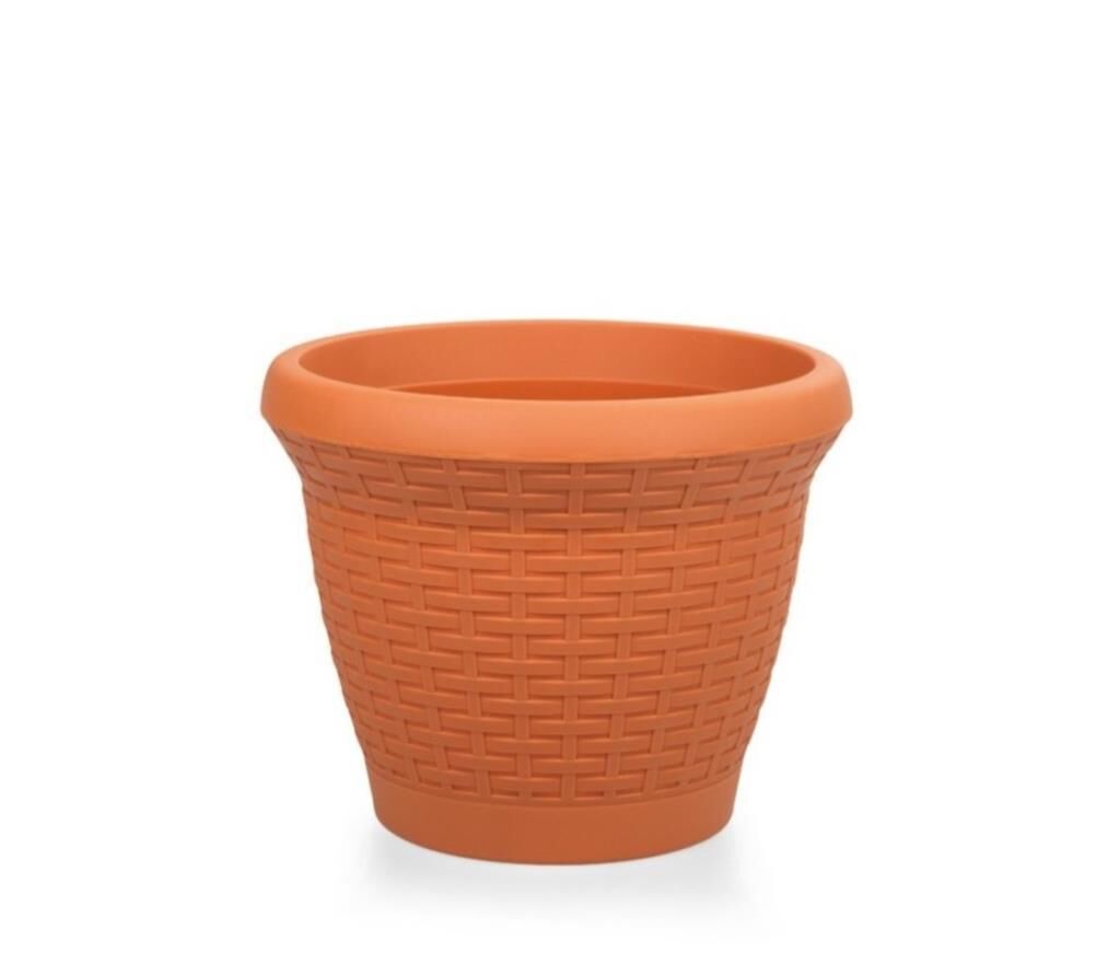 Omnipazar SO-HS05 Plastik Hasır Desenli Dekoratif Saksı 25 Litre No 5 Kiremit (108)