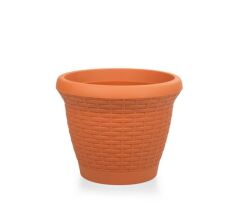 Omnipazar SO-HS05 Plastik Hasır Desenli Dekoratif Saksı 25 Litre No 5 Kiremit (108)