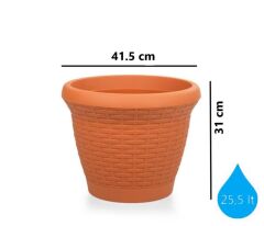 Omnipazar SO-HS05 Plastik Hasır Desenli Dekoratif Saksı 25 Litre No 5 Kiremit (108)