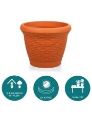 Omnipazar SO-HS05 Plastik Hasır Desenli Dekoratif Saksı 25 Litre No 5 Kiremit (108)