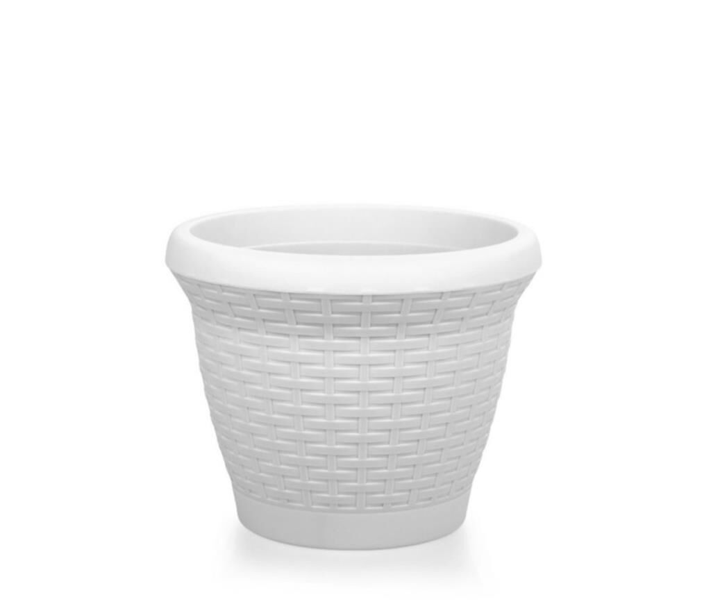 Omnipazar SO-HS05 Plastik Hasır Desenli Dekoratif Saksı 25 Litre No 5 Kirli Beyaz (113)