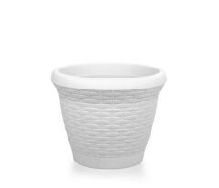 Omnipazar SO-HS05 Plastik Hasır Desenli Dekoratif Saksı 25 Litre No 5 Kirli Beyaz (113)