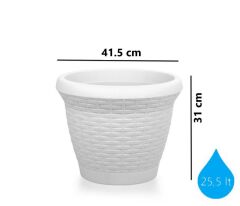 Omnipazar SO-HS05 Plastik Hasır Desenli Dekoratif Saksı 25 Litre No 5 Kirli Beyaz (113)