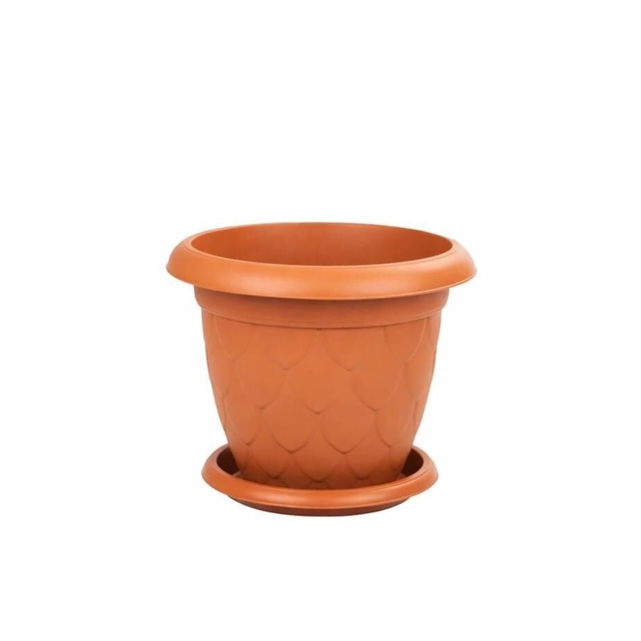 Omnipazar SO-D007 Damla Desen Tabaklı Saksı Takımı 8 Litre No:7 Kiremit (108)