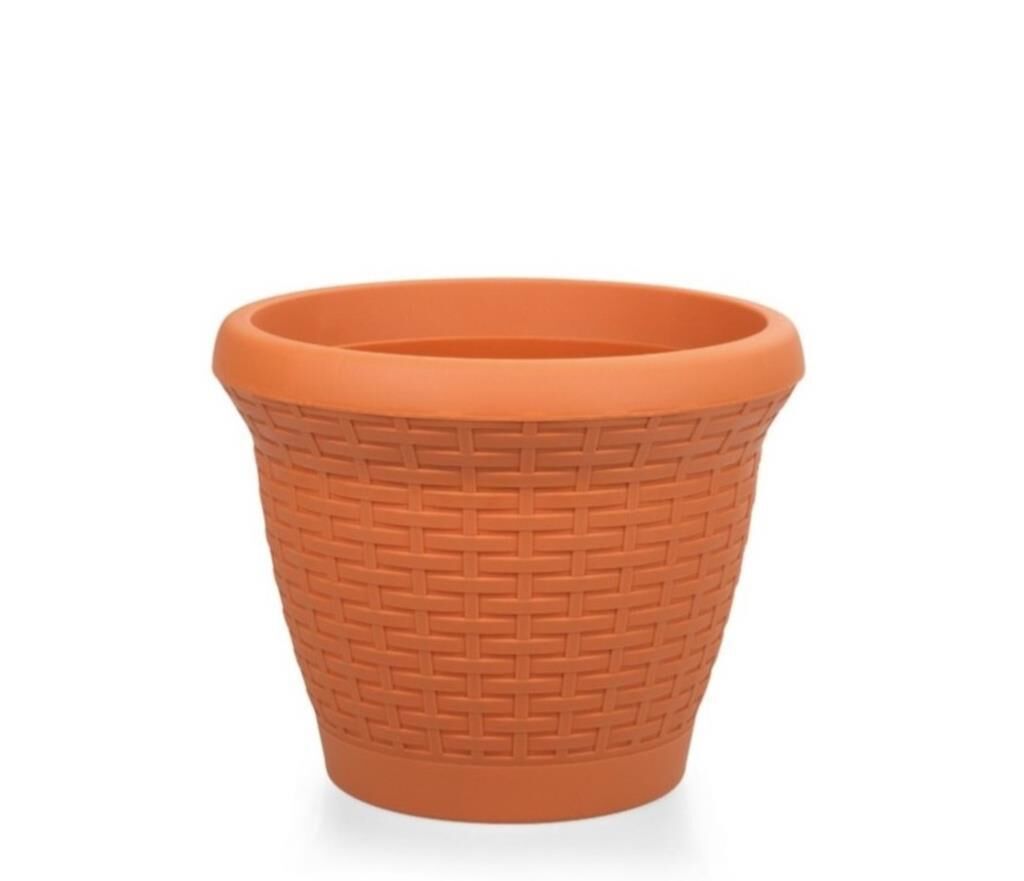 Omnipazar SO-HS06 Plastik Hasır Desenli Dekoratif Saksı 42 Litre No 6 Kiremit (108)