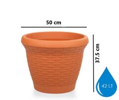 Omnipazar SO-HS06 Plastik Hasır Desenli Dekoratif Saksı 42 Litre No 6 Kiremit (108)