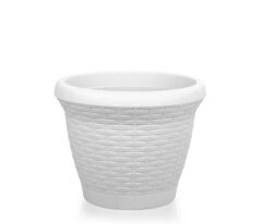 Omnipazar SO-HS06 Plastik Hasır Desenli Dekoratif Saksı 42 Litre No 6 Kirli Beyaz (113)