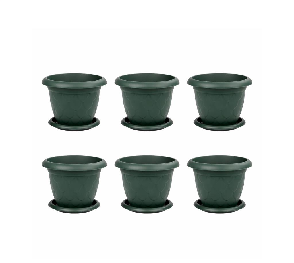SO-D007 Damla Desen Tabaklı Saksı Takımı 8 Litre No:7 Yeşil 6 Adet