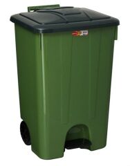 Omnipazar SY-4265 Yeşil 85 lt Köşeli Pedallı Tekerlekli Çöp Kovası