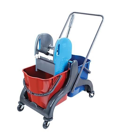 Omnisoft UCTM-CK750 Plastik Taşıyıcı Plastik Pres Çift Kovalı Temizlik Arabası