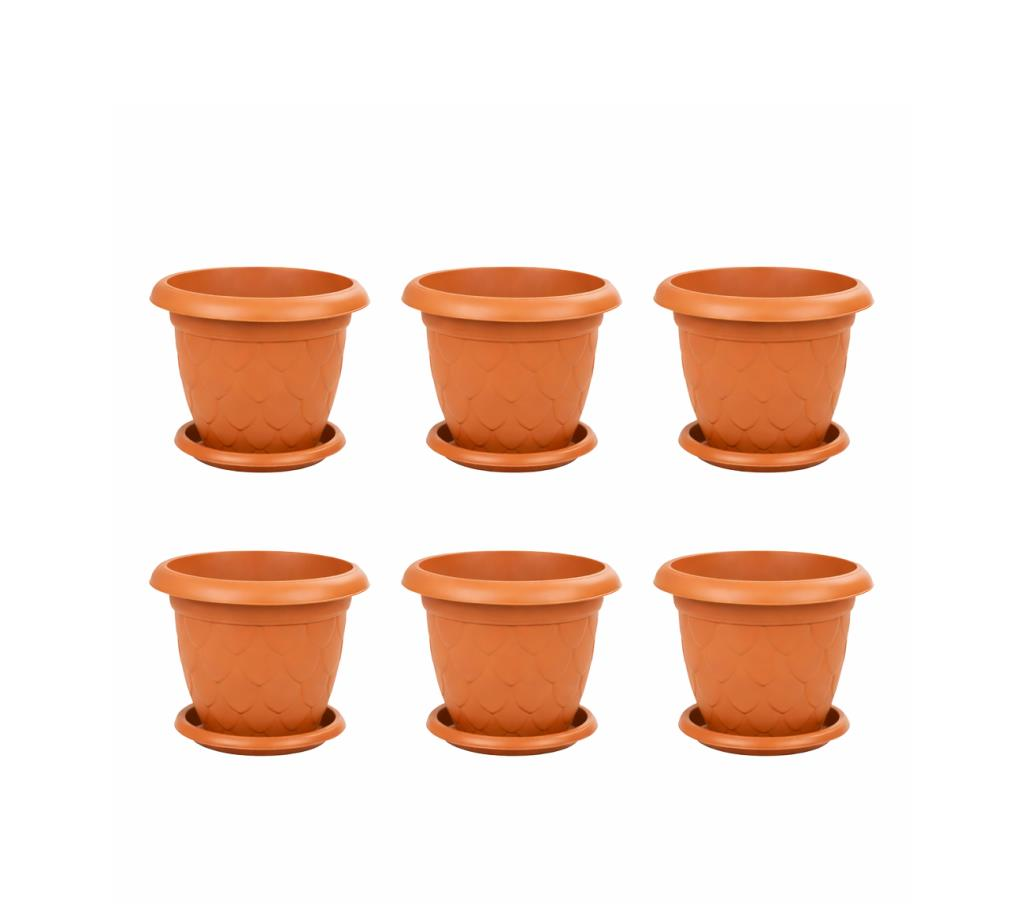 SO-D007 Damla Desen Tabaklı Saksı Takımı 8 Litre No:7 Kiremit 6 Adet