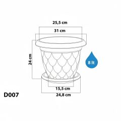 SO-D007 Damla Desen Tabaklı Saksı Takımı 8 Litre No:7 Kiremit 6 Adet