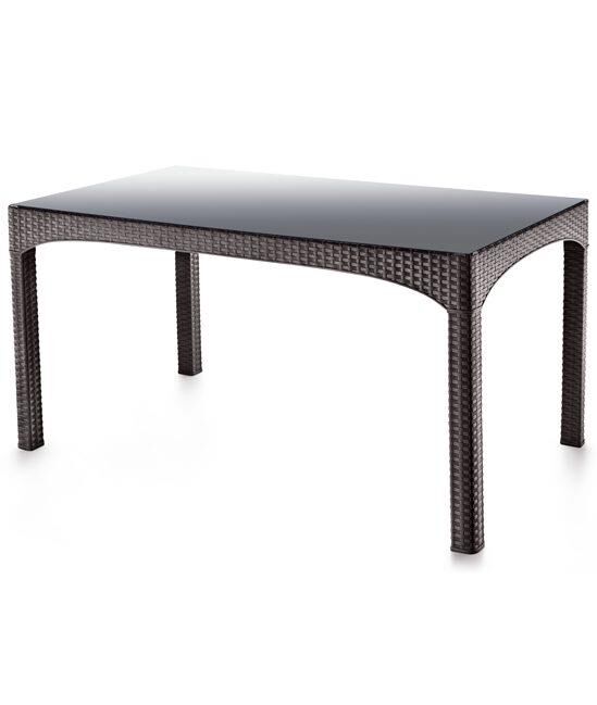 Omnipazar SY-2589 Kahverengi Rattan Temperli Kapalı Camlı Masa Dikdörtgen