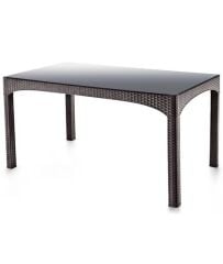 Omnipazar SY-2589 Kahverengi Rattan Temperli Kapalı Camlı Masa Dikdörtgen