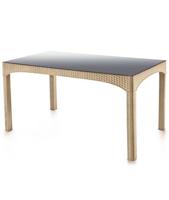 Omnipazar SY-2589 Bej Rattan Temperli Kapalı Camlı Masa Dikdörtgen 82153