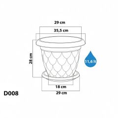SO-D008 Damla Desen Saksı Takımı Tabaklı 11.6 Litre No:8 Kiremit 6 Adet