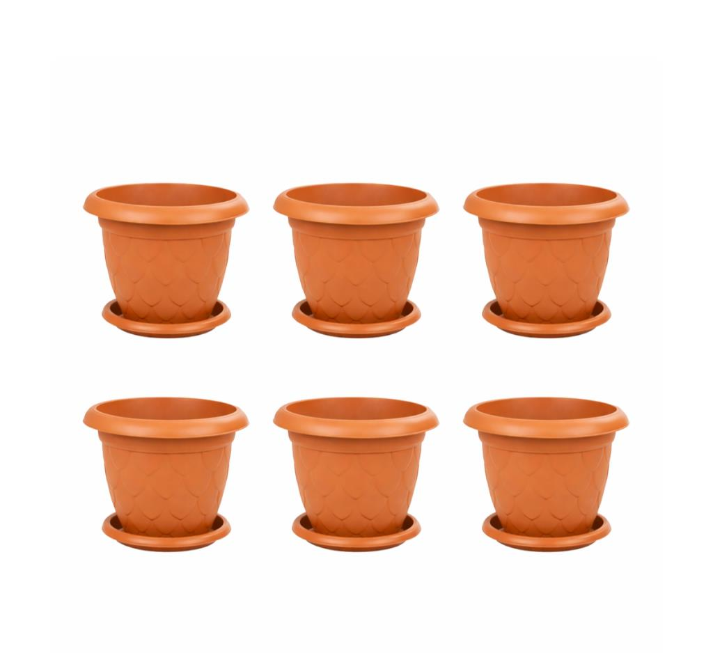 SO-D008 Damla Desen Saksı Takımı Tabaklı 11.6 Litre No:8 Kiremit 6 Adet