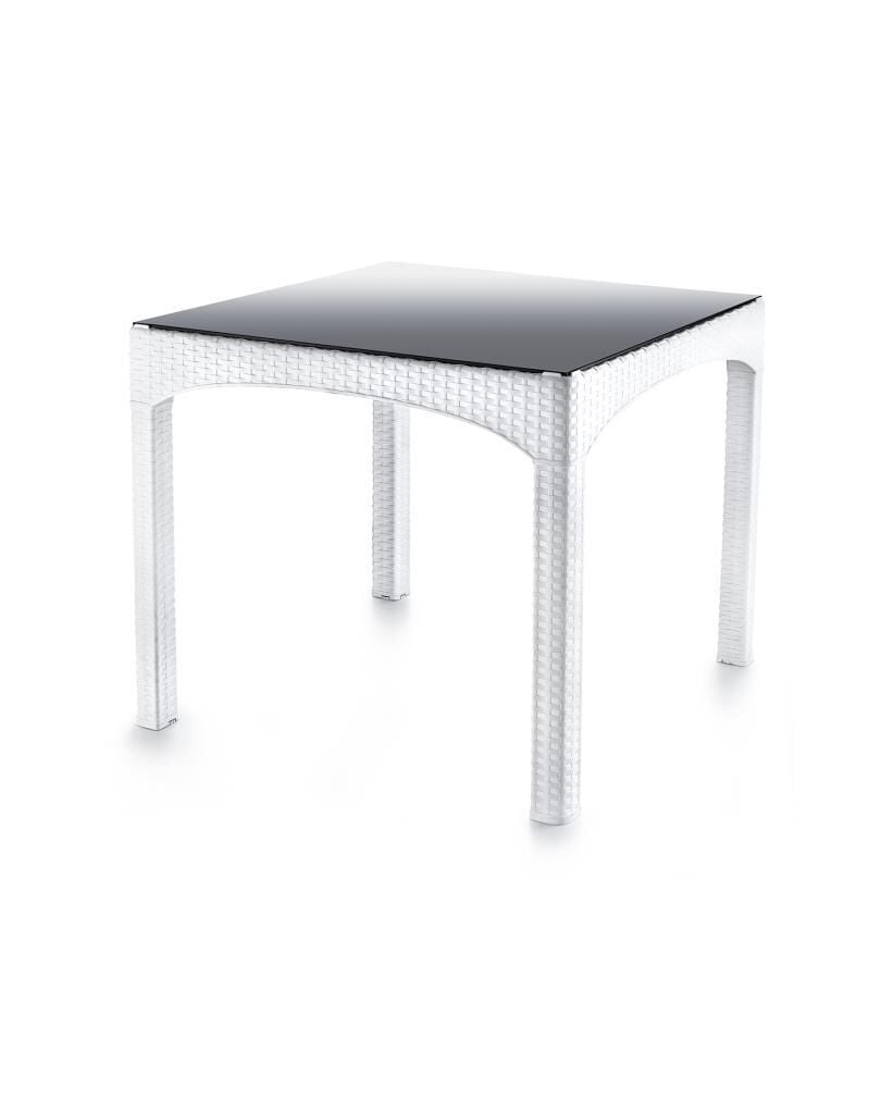 Omnipazar SY-2576 Beyaz Rattan Kare Kapalı Camlı Temperli Masa 82439