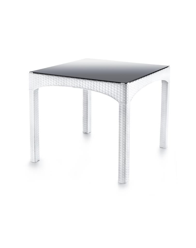 Omnipazar SY-2576 Beyaz Rattan Kare Kapalı Camlı Temperli Masa 82439