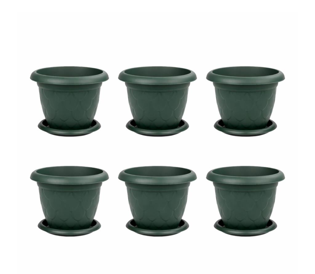 SO-D009 Damla Desen Saksı Takımı Tabaklı No:9 Yeşil 17 Litre 6 Adet