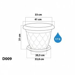 SO-D009 Damla Desen Saksı Takımı Tabaklı No:9 Yeşil 17 Litre 6 Adet