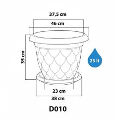 Omnipazar SO-D010 Damla Desen Tabaklı Saksı Takımı 25 Litre No:10