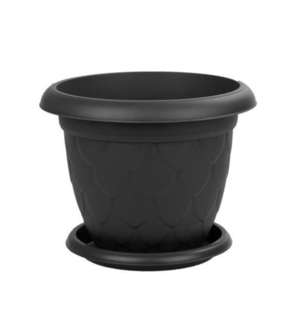 Omnipazar SO-D010 Damla Desen Tabaklı Saksı Takımı 25 Litre No:10 Antrasit (116)