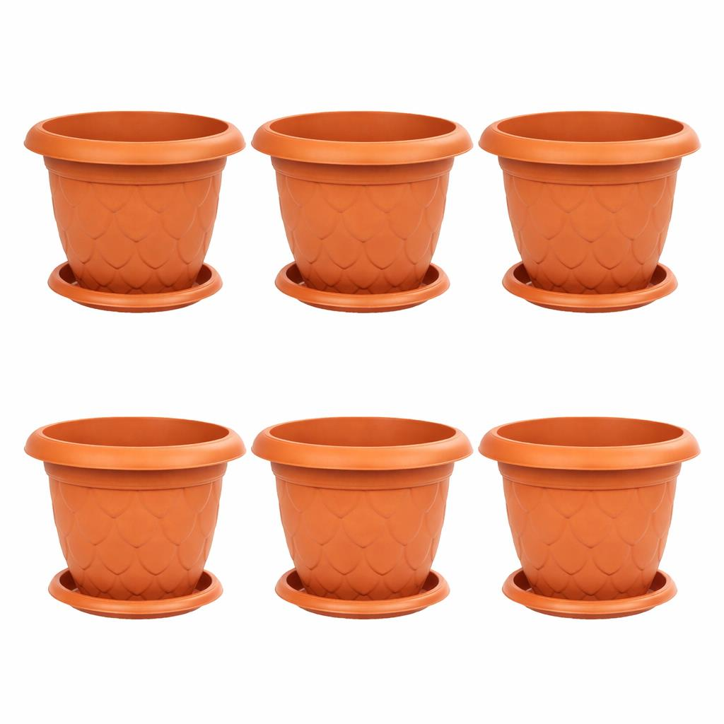 SO-D010 Damla Desen Tabaklı Saksı Takımı 25 Litre No:10 Kiremit 6 Adet