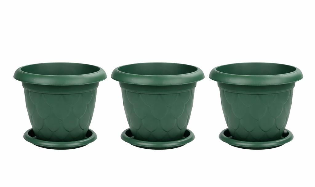 SO-D011 Damla Desen Saksı Takımı Tabaklı 37 Litre No:11 Yeşil 3 Adet