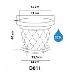 SO-D011 Damla Desen Saksı Takımı Tabaklı 37 Litre No:11 Kiremit 3 Adet