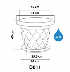 SO-D011 Damla Desen Saksı Takımı Tabaklı 37 Litre No:11 Kiremit 3 Adet