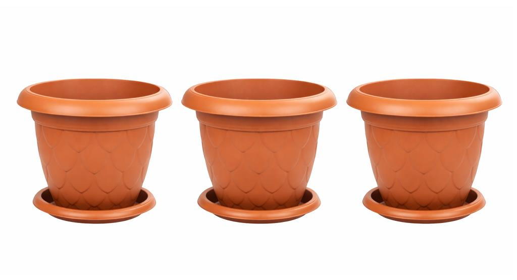 SO-D011 Damla Desen Saksı Takımı Tabaklı 37 Litre No:11 Kiremit 3 Adet