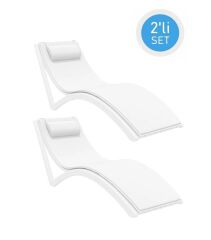 Omnipazar TRK-087 Siesta Minderli Yastıklı Lüks Ergonomik Slim Şezlong Beyaz 2'li Set