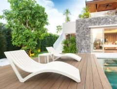 Omnipazar TRK-087 Siesta Minderli Yastıklı Lüks Ergonomik Slim Şezlong Beyaz 2'li Set