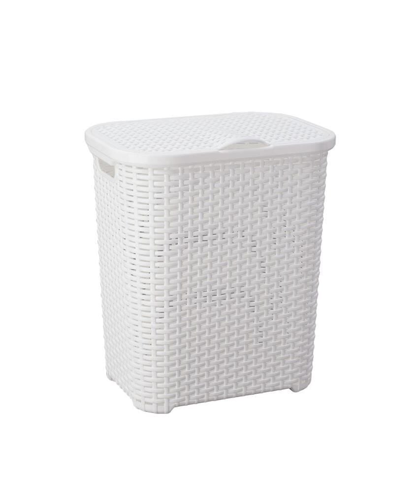 Omnipazar SY-4626 Plastik Küçük Hasır Desen Kirli Çamaşır Sepeti Beyaz