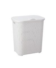 Omnipazar SY-4626 Plastik Küçük Hasır Desen Kirli Çamaşır Sepeti Beyaz