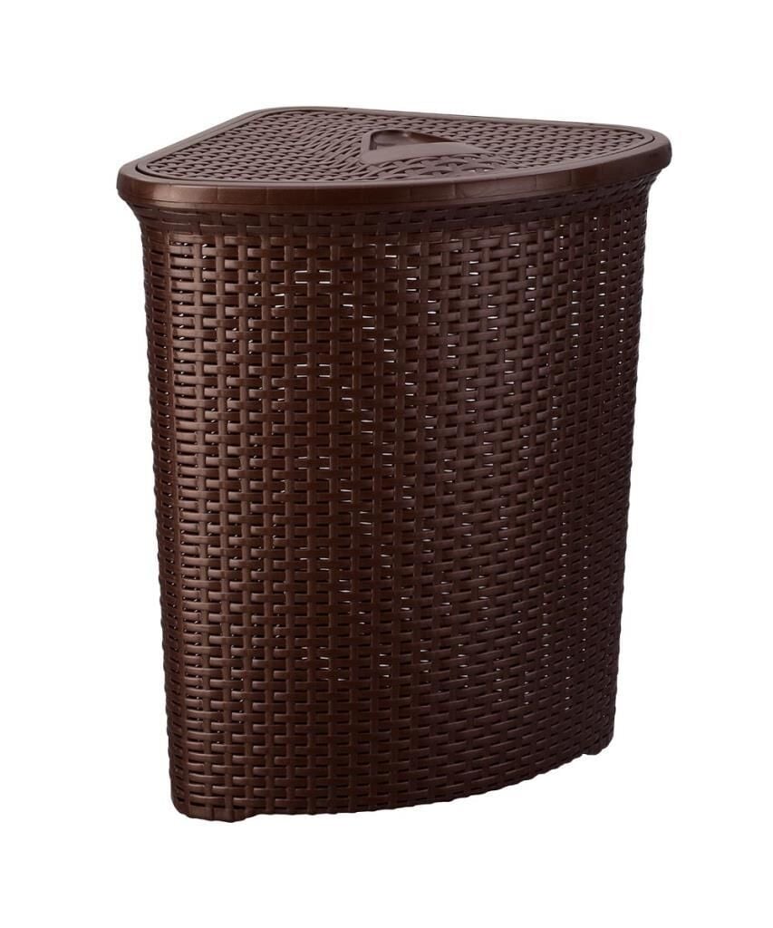 Omnipazar SY-4627 Plastik Hasır Desen Üçgen Kirli Çamaşır Sepeti Kahverengi