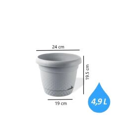 Omnipazar KRS-343 Dekoratif İnci Bitki Çiçek Saksı Takımı 4.9 Litre No 3 Gri