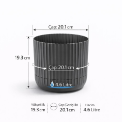 Omnipazar KRS-263 Zeraf Dekoratif Tabaklı Saksı Takımı 4.6 Litre No:3 Antrasit (116)