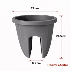 Omnipazar SY-5712 Opal Yuvarlak Balkon Küpeşte Saksı 7.5 Litre Antrasit (116)