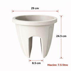 Omnipazar SY-5712 Opal Yuvarlak Balkon Küpeşte Saksı 7.5 Litre Kirli Beyaz (113)