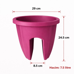 Omnipazar SY-5712 Opal Yuvarlak Balkon Küpeşte Saksı 7.5 Litre Vişne (102)
