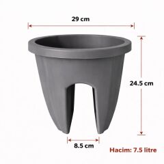 SY-5712 Opal Yuvarlak Balkon Küpeşte Saksı 7.5 Litre Antrasit 6 Adet