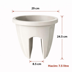 SY-5712 Opal Yuvarlak Balkon Küpeşte Saksı 7.5 Lt Kirli Beyaz 6 Adet