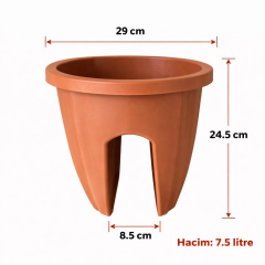 SY-5712 Opal Yuvarlak Küpeşte Balkon Saksı 7.5 Litre Kiremit 6 Adet