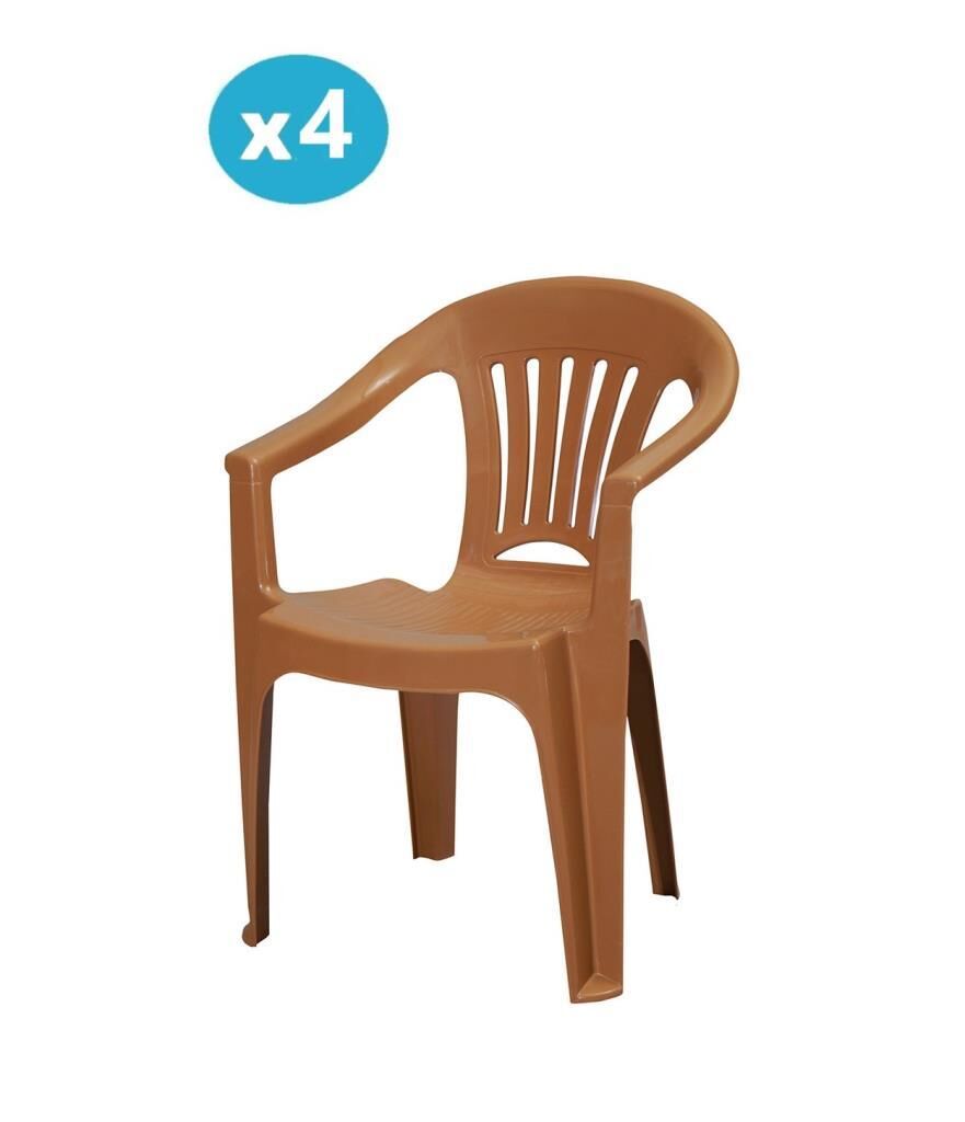 Omnipazar MT-GF141 Zaffiro Plastik Bahçe Balkon Sandalye 4'lü Set Kahverengi