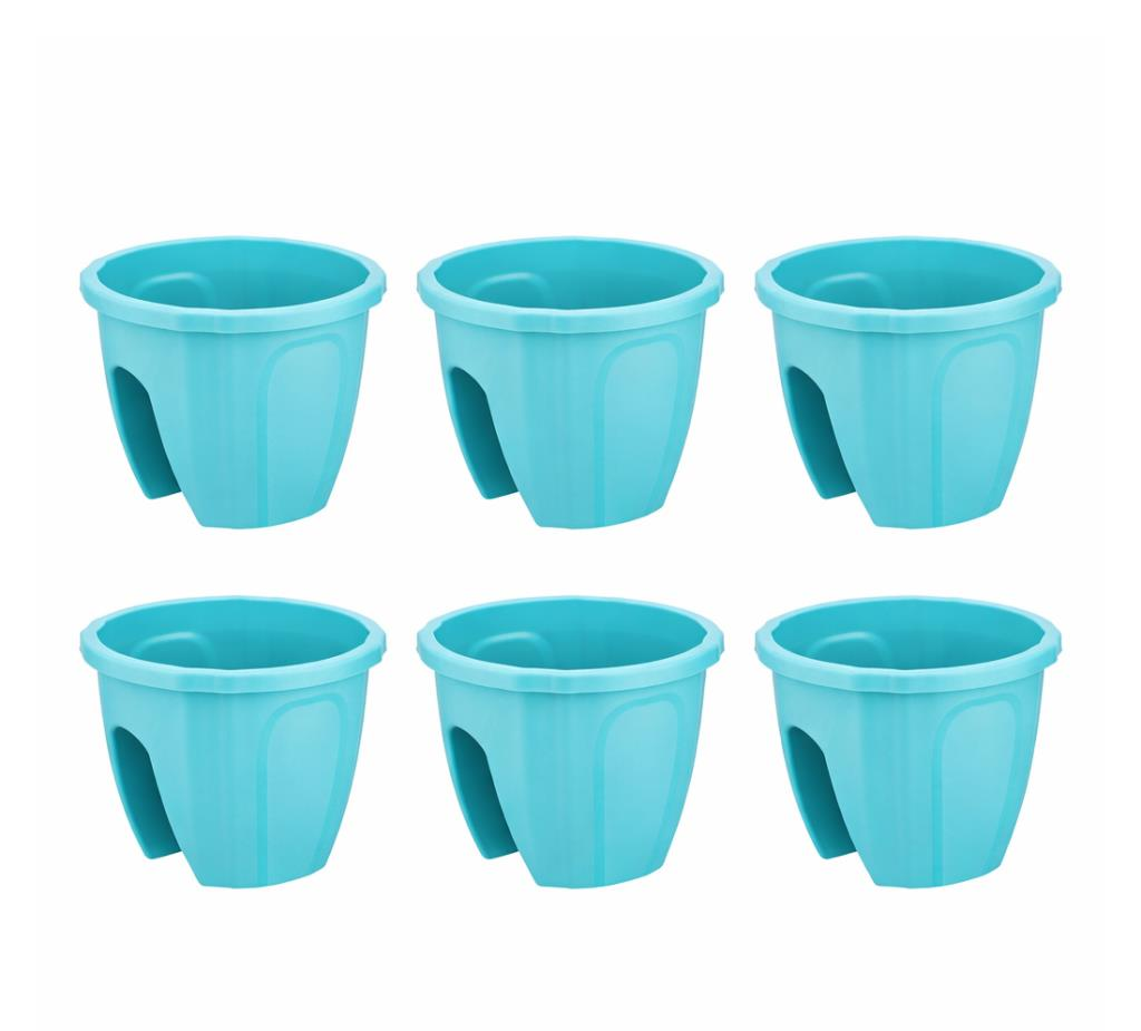 SY-5712 Opal Yuvarlak Balkon Küpeşte Saksı 7.5 Litre Turkuaz 6 Adet