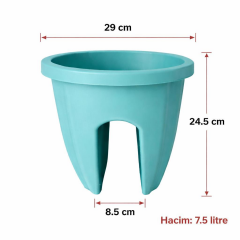 SY-5712 Opal Yuvarlak Balkon Küpeşte Saksı 7.5 Litre Turkuaz 6 Adet