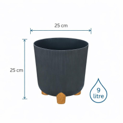 Omnipazar ELF-452 Dekoratif Derin Nostalji Ayaklı Saksı Takımı 9 Litre Antrasit (116)