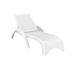 Omnipazar TRK-860 Siesta Fiji Rattan Desenli Ayarlanabilir Lüks Şezlong Beyaz